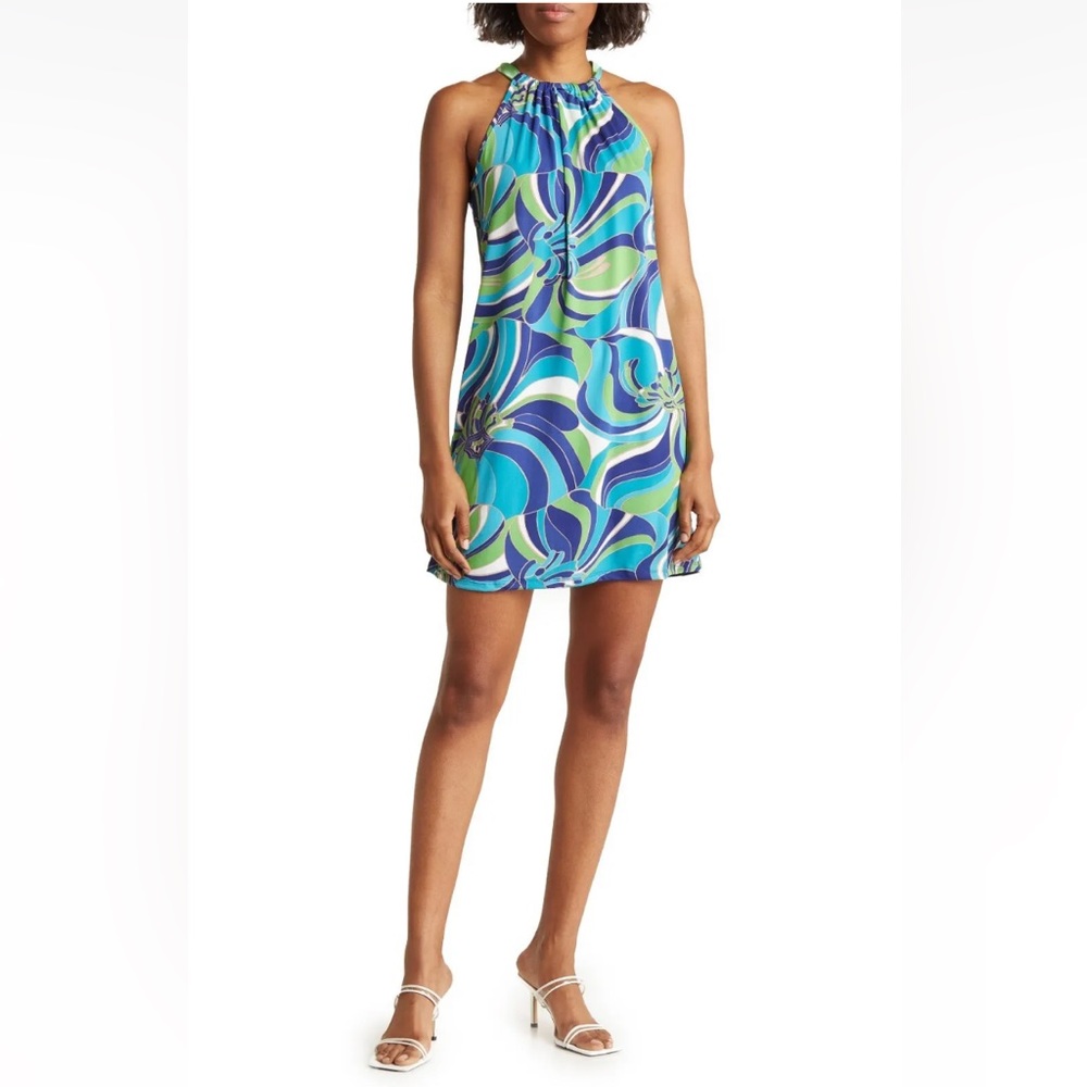 Trina Turk Blue and Green Sheath Cocktail Dress